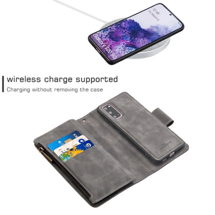 For Samsung Galaxy S20 Skin Feel Detachable Magnetic Zipper Horizontal Flip PU Leather Case with Multi-Card Slots & Holder & Wallet & Photo Frame & Lanyard(Grey)-garmade.com