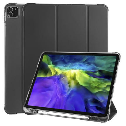 For iPad Pro 12.9 (2020) / iPad Pro 12.9(2018) 3-folding Horizontal Flip PU Leather + Shockproof TPU Tablet Case with Holder & Pen Slot(Black)-garmade.com