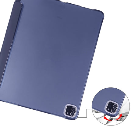 For iPad Pro 12.9 (2020) / iPad Pro 12.9(2018) 3-folding Horizontal Flip PU Leather + Shockproof TPU Tablet Case with Holder & Pen Slot(Dark Blue)-garmade.com