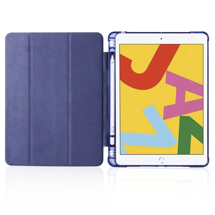 For iPad 10.2 2021 / 2020 / 2019 3-folding Horizontal Flip PU Leather + Shockproof TPU Case with Holder & Pen Slot(Dark Blue)-garmade.com