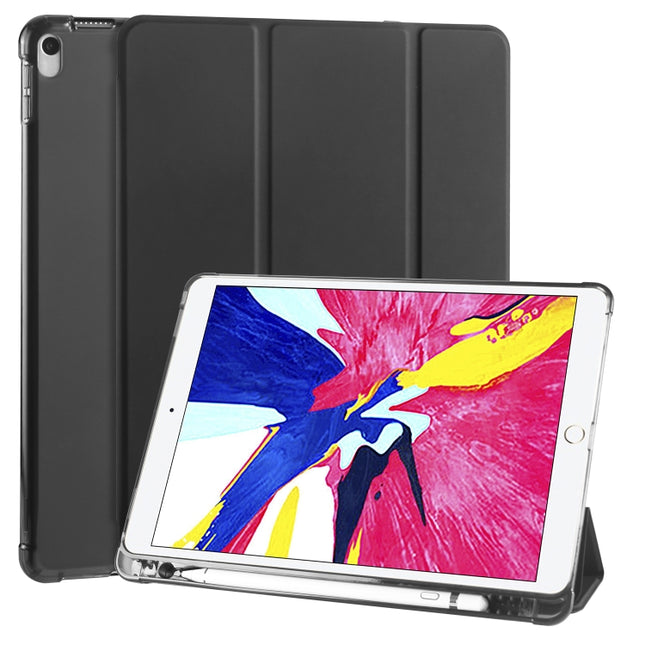 For iPad Pro 10.5 inch / Air 3 10.5 inch 3-folding Horizontal Flip PU Leather + Shockproof TPU Case with Holder & Pen Slot(Black)-garmade.com