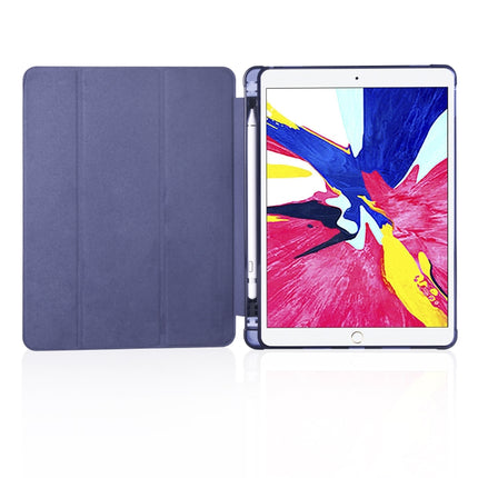 For iPad Pro 10.5 inch / Air 3 10.5 inch 3-folding Horizontal Flip PU Leather + Shockproof TPU Case with Holder & Pen Slot(Dark Blue)-garmade.com