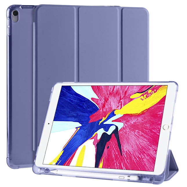 For iPad Pro 10.5 inch / Air 3 10.5 inch 3-folding Horizontal Flip PU Leather + Shockproof TPU Case with Holder & Pen Slot(Lavender Purple)-garmade.com
