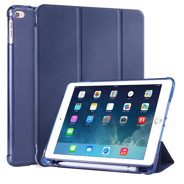 For iPad Air / Air 2 / 9.7 (2017) & (2018) 3-folding Horizontal Flip PU Leather + Shockproof TPU Case with Holder & Pen Slot(Dark Blue)-garmade.com