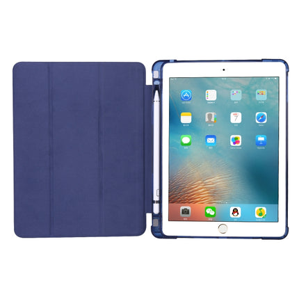 For iPad Air / Air 2 / 9.7 (2017) & (2018) 3-folding Horizontal Flip PU Leather + Shockproof TPU Case with Holder & Pen Slot(Dark Blue)-garmade.com
