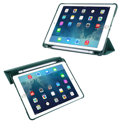 For iPad Air / Air 2 / 9.7 (2017) & (2018) 3-folding Horizontal Flip PU Leather + Shockproof TPU Case with Holder & Pen Slot(Pine Green)-garmade.com