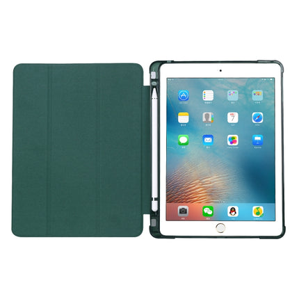 For iPad Air / Air 2 / 9.7 (2017) & (2018) 3-folding Horizontal Flip PU Leather + Shockproof TPU Case with Holder & Pen Slot(Pine Green)-garmade.com