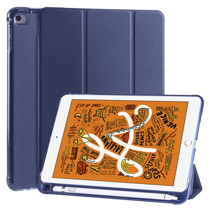 For iPad Mini 5 / Mini 4 3-folding Horizontal Flip PU Leather + Shockproof TPU Case with Holder & Pen Slot(Dark Blue)-garmade.com