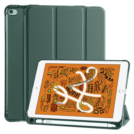 For iPad Mini 5 / Mini 4 3-folding Horizontal Flip PU Leather + Shockproof TPU Case with Holder & Pen Slot(Pine Green)-garmade.com