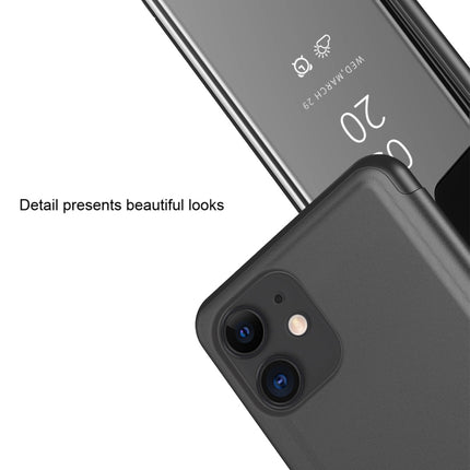 For iPhone 12 / 12 Pro Plated Mirror Horizontal Flip Leather Case with Holder(Black)-garmade.com
