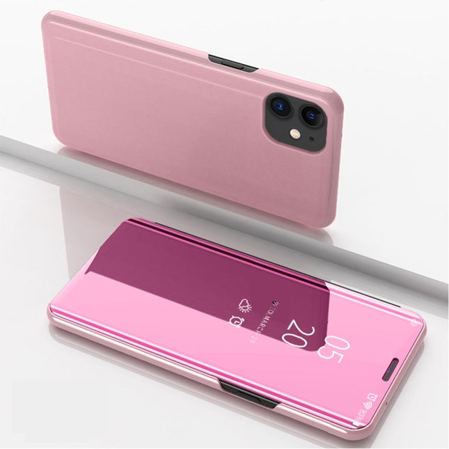 For iPhone 12 / 12 Pro Plated Mirror Horizontal Flip Leather Case with Holder(Rose Gold)-garmade.com