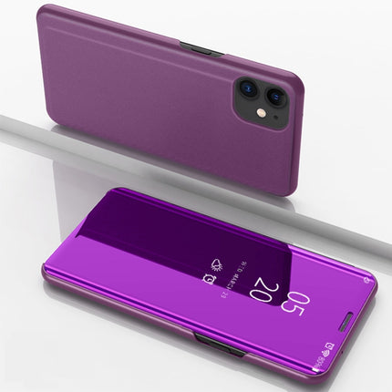 For iPhone 12 / 12 Pro Plated Mirror Horizontal Flip Leather Case with Holder(Purple)-garmade.com