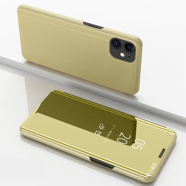 For iPhone 12 / 12 Pro Plated Mirror Horizontal Flip Leather Case with Holder(Gold)-garmade.com