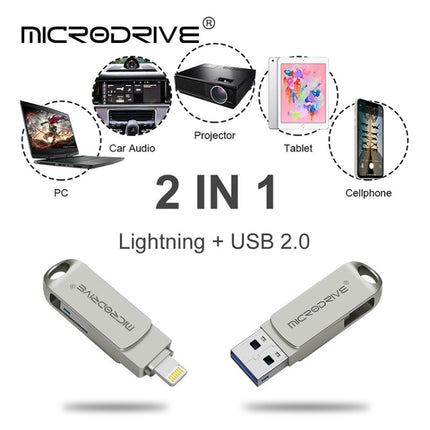 MicroDrive 2 In 1 8 Pin + USB 2.0 Portable Metal USB Flash Disk, Capacity:16GB(Silver)-garmade.com