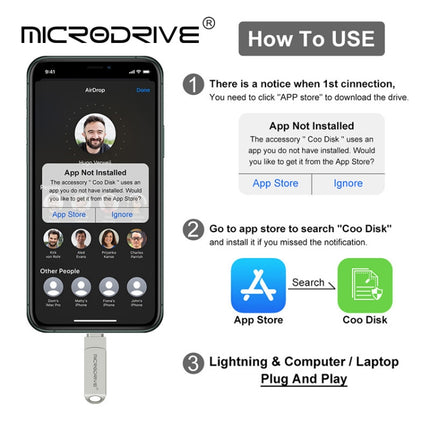 MicroDrive 2 In 1 8 Pin + USB 2.0 Portable Metal USB Flash Disk, Capacity:32GB(Silver)-garmade.com