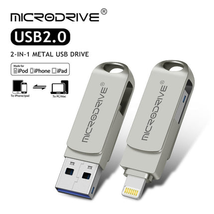 MicroDrive 2 In 1 8 Pin + USB 2.0 Portable Metal USB Flash Disk, Capacity:64GB(Silver)-garmade.com