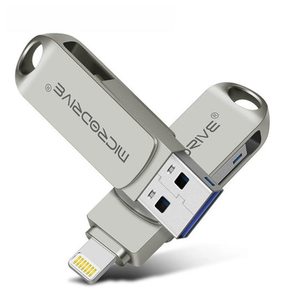 MicroDrive 2 In 1 8 Pin + USB 2.0 Portable Metal USB Flash Disk, Capacity:128GB(Silver)-garmade.com