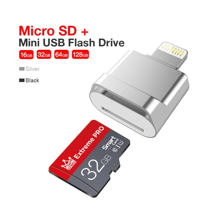 MicroDrive 8pin To TF Card Adapter Mini iPhone & iPad TF Card Reader, Capacity:128GB(Silver)-garmade.com