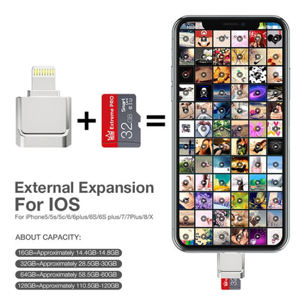 MicroDrive 8pin To TF Card Adapter Mini iPhone & iPad TF Card Reader, Capacity:128GB(Silver)-garmade.com