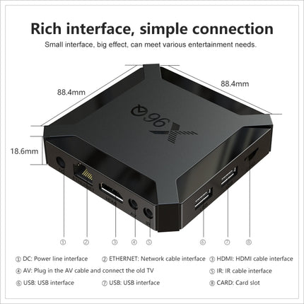 X96Q HD 4K Smart TV Box without Wall Mount, Android 10.0, Allwinner H313 Quad Core ARM Cortex A53 , Support TF Card, HDMI, RJ45, AV, USBx2, Specification:1GB+8GB-garmade.com
