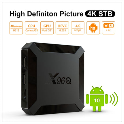 X96Q HD 4K Smart TV Box without Wall Mount, Android 10.0, Allwinner H313 Quad Core ARM Cortex A53 , Support TF Card, HDMI, RJ45, AV, USBx2, Specification:1GB+8GB-garmade.com