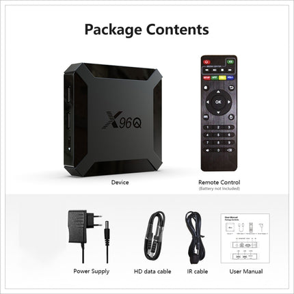 X96Q HD 4K Smart TV Box without Wall Mount, Android 10.0, Allwinner H313 Quad Core ARM Cortex A53 , Support TF Card, HDMI, RJ45, AV, USBx2, Specification:2GB+16GB-garmade.com