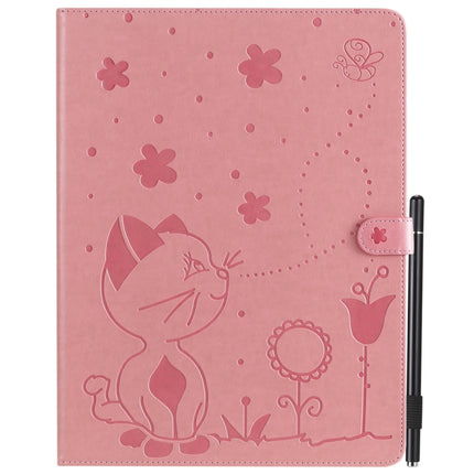 For iPad Pro 12.9 (2020) & (2018) Cat Bee Embossing Pattern Horizontal Flip Leather Tablet Case with Holder & Card Slots & Wallet & Pen Slot(Pink)-garmade.com