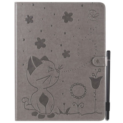 For iPad Pro 12.9 (2020) & (2018) Cat Bee Embossing Pattern Horizontal Flip Leather Tablet Case with Holder & Card Slots & Wallet & Pen Slot(Grey)-garmade.com