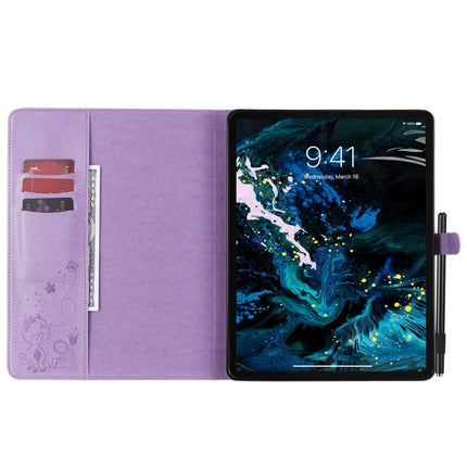 For iPad Pro 12.9 (2020) & (2018) Cat Bee Embossing Pattern Horizontal Flip Leather Tablet Case with Holder & Card Slots & Wallet & Pen Slot(Purple)-garmade.com