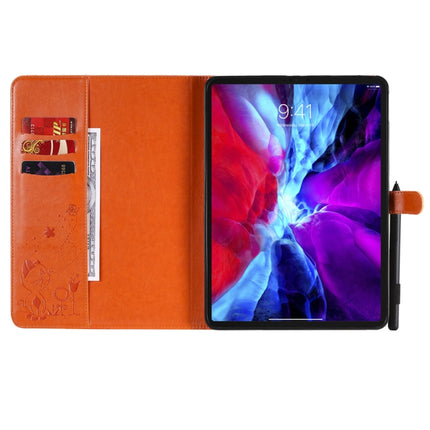 For iPad Pro 11 (2020) & (2018) Cat Bee Embossing Pattern Horizontal Flip Leather Tablet Case with Holder & Card Slots & Wallet & Pen Slot & Wake-up / Sleep Function(Orange)-garmade.com