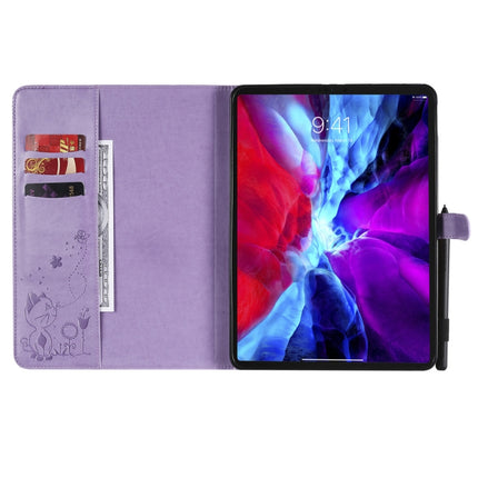 For iPad Pro 11 (2020) & (2018) Cat Bee Embossing Pattern Horizontal Flip Leather Tablet Case with Holder & Card Slots & Wallet & Pen Slot & Wake-up / Sleep Function(Purple)-garmade.com
