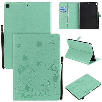 For iPad 10.2 / Air (2019) / Pro 10.5 Cat Bee Embossing Pattern Horizontal Flip Leather Case with Holder & Card Slots & Wallet & Pen Slot & Wake-up / Sleep Function(Green)-garmade.com