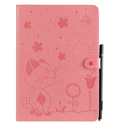 For iPad 10.2 / Air (2019) / Pro 10.5 Cat Bee Embossing Pattern Horizontal Flip Leather Case with Holder & Card Slots & Wallet & Pen Slot & Wake-up / Sleep Function(Pink)-garmade.com