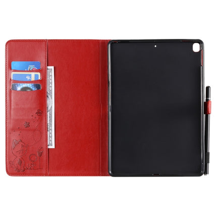 For iPad 10.2 / Air (2019) / Pro 10.5 Cat Bee Embossing Pattern Horizontal Flip Leather Case with Holder & Card Slots & Wallet & Pen Slot & Wake-up / Sleep Function(Red)-garmade.com