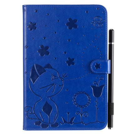 For iPad mini 5 / 4 / 3 / 2 / 1 Cat Bee Embossing Pattern Horizontal Flip Leather Case with Holder & Card Slots & Wallet & Pen Slot & Wake-up / Sleep Function(Blue)-garmade.com