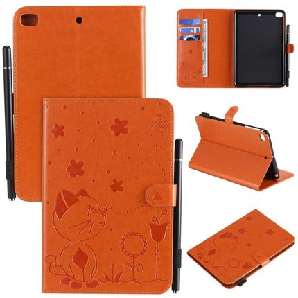 For iPad mini 5 / 4 / 3 / 2 / 1 Cat Bee Embossing Pattern Horizontal Flip Leather Case with Holder & Card Slots & Wallet & Pen Slot & Wake-up / Sleep Function(Orange)-garmade.com