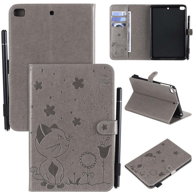 For iPad mini 5 / 4 / 3 / 2 / 1 Cat Bee Embossing Pattern Horizontal Flip Leather Case with Holder & Card Slots & Wallet & Pen Slot & Wake-up / Sleep Function(Grey)-garmade.com