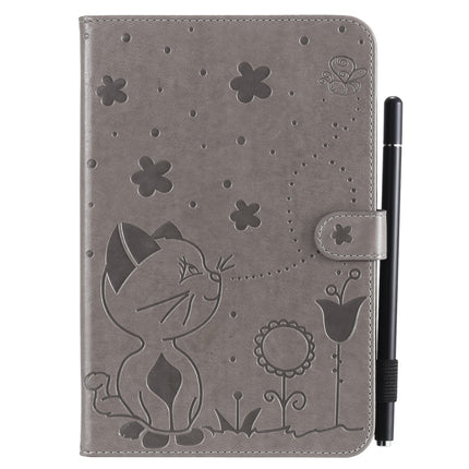 For iPad mini 5 / 4 / 3 / 2 / 1 Cat Bee Embossing Pattern Horizontal Flip Leather Case with Holder & Card Slots & Wallet & Pen Slot & Wake-up / Sleep Function(Grey)-garmade.com