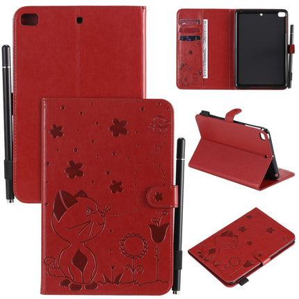 For iPad mini 5 / 4 / 3 / 2 / 1 Cat Bee Embossing Pattern Horizontal Flip Leather Case with Holder & Card Slots & Wallet & Pen Slot & Wake-up / Sleep Function(Red)-garmade.com