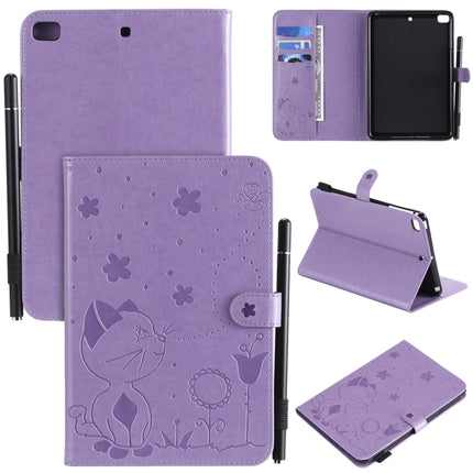 For iPad mini 5 / 4 / 3 / 2 / 1 Cat Bee Embossing Pattern Horizontal Flip Leather Case with Holder & Card Slots & Wallet & Pen Slot & Wake-up / Sleep Function(Purple)-garmade.com