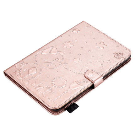 For iPad mini 5 / 4 / 3 / 2 / 1 Cat Bee Embossing Pattern Horizontal Flip Leather Case with Holder & Card Slots & Wallet & Pen Slot & Wake-up / Sleep Function(Rose Gold)-garmade.com