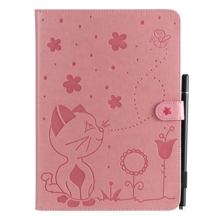 For iPad Air 2 / Air / 9.7 (2018) & (2017) Cat Bee Embossing Pattern Horizontal Flip Leather Case with Holder & Card Slots & Wallet & Pen Slot & Wake-up / Sleep Function(Pink)-garmade.com