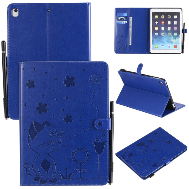 For iPad Air 2 / Air / 9.7 (2018) & (2017) Cat Bee Embossing Pattern Horizontal Flip Leather Case with Holder & Card Slots & Wallet & Pen Slot & Wake-up / Sleep Function(Blue)-garmade.com