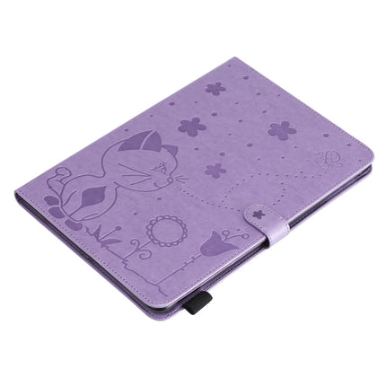 For iPad Air 2 / Air / 9.7 (2018) & (2017) Cat Bee Embossing Pattern Horizontal Flip Leather Case with Holder & Card Slots & Wallet & Pen Slot & Wake-up / Sleep Function(Purple)-garmade.com