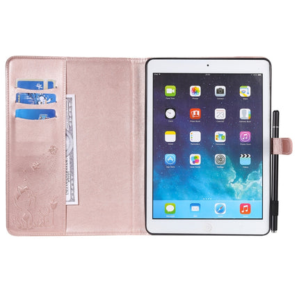 For iPad Air 2 / Air / 9.7 (2018) & (2017) Cat Bee Embossing Pattern Horizontal Flip Leather Case with Holder & Card Slots & Wallet & Pen Slot & Wake-up / Sleep Function(Rose Gold)-garmade.com
