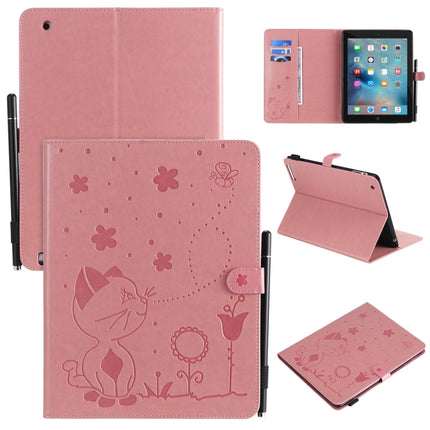 For iPad 4 / 3 / 2 Cat Bee Embossing Pattern Horizontal Flip Leather Case with Holder & Card Slots & Wallet & Pen Slot & Wake-up / Sleep Function(Pink)-garmade.com