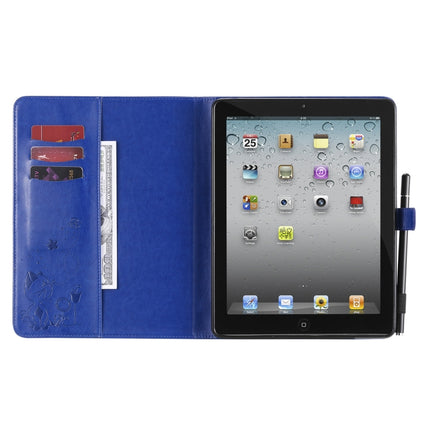 For iPad 4 / 3 / 2 Cat Bee Embossing Pattern Horizontal Flip Leather Case with Holder & Card Slots & Wallet & Pen Slot & Wake-up / Sleep Function(Blue)-garmade.com