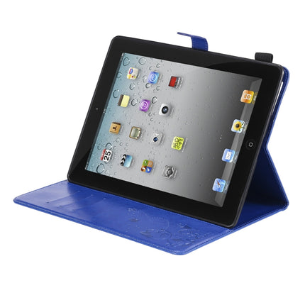 For iPad 4 / 3 / 2 Cat Bee Embossing Pattern Horizontal Flip Leather Case with Holder & Card Slots & Wallet & Pen Slot & Wake-up / Sleep Function(Blue)-garmade.com