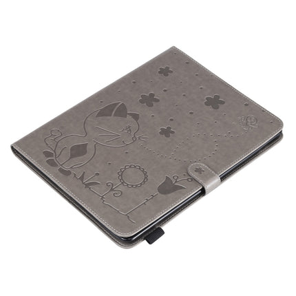 For iPad 4 / 3 / 2 Cat Bee Embossing Pattern Horizontal Flip Leather Case with Holder & Card Slots & Wallet & Pen Slot & Wake-up / Sleep Function(Grey)-garmade.com