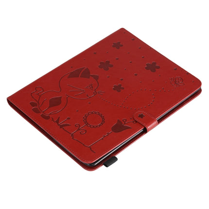 For iPad 4 / 3 / 2 Cat Bee Embossing Pattern Horizontal Flip Leather Case with Holder & Card Slots & Wallet & Pen Slot & Wake-up / Sleep Function(Red)-garmade.com